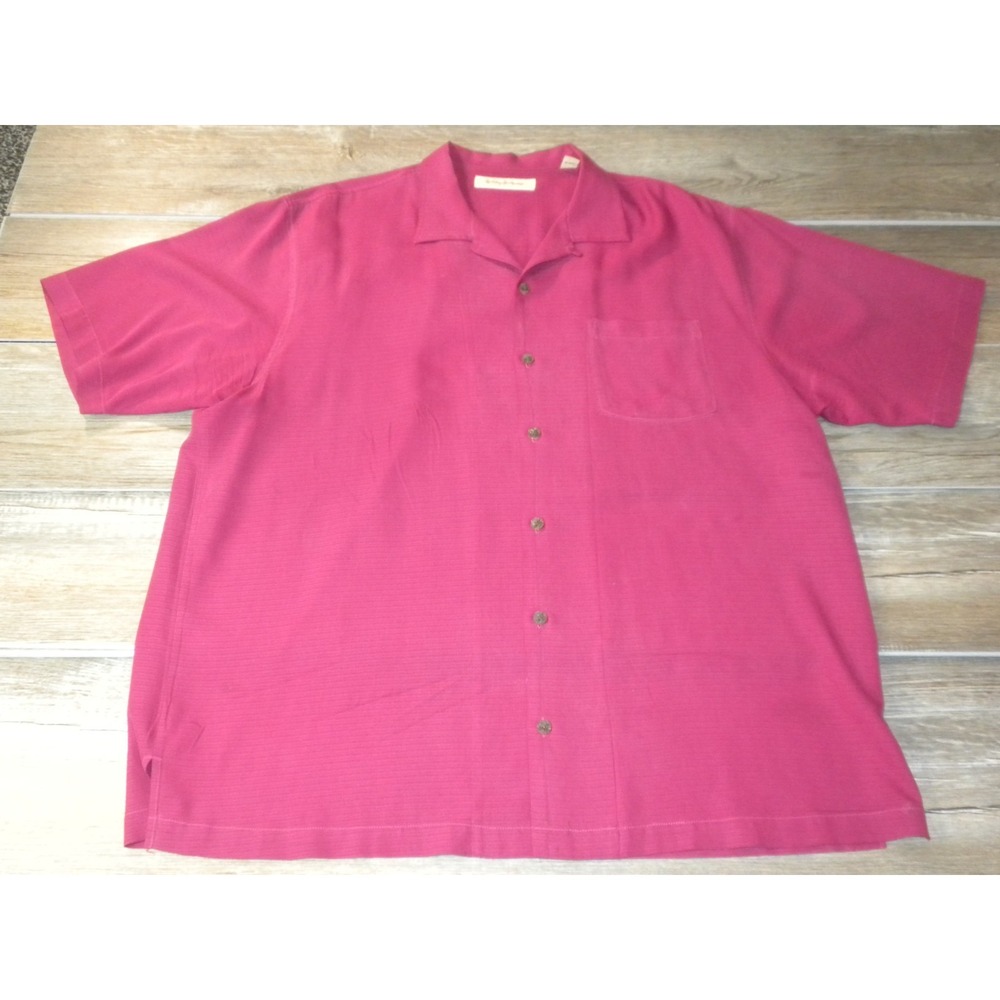 Tommy Bahama Shirt Mens XL Very Berry Silk Tropic Isles Jacquard Weave Loop Camp